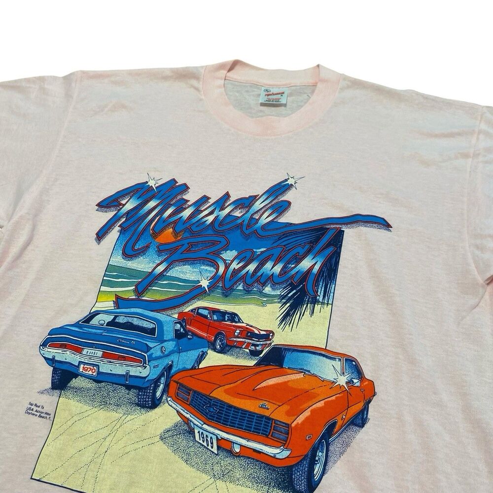 Vintage Chevrolet Camero Tee Shirt Daytona Beach Usa Made Single Stitch Pink M
